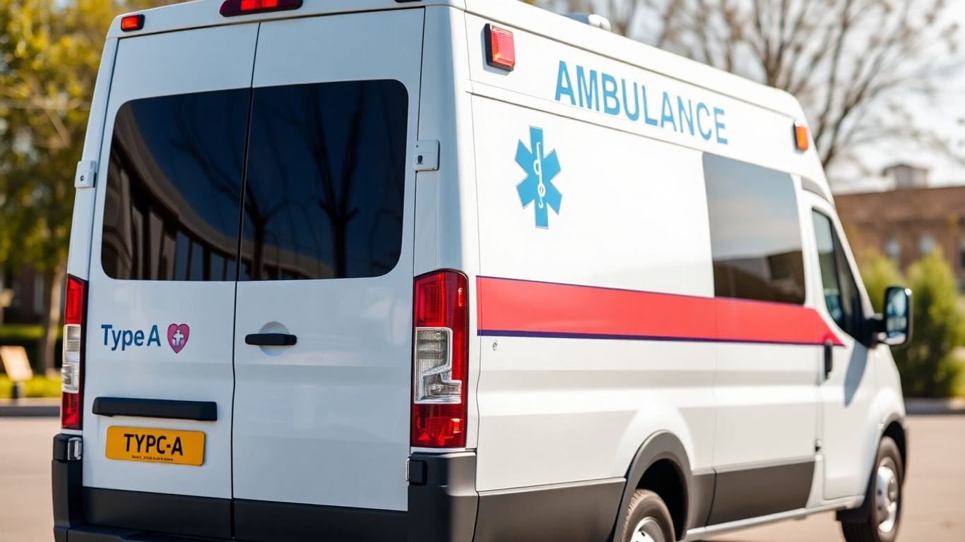 Ambulância Tipo A em ambiente externo, pronta para remoção.